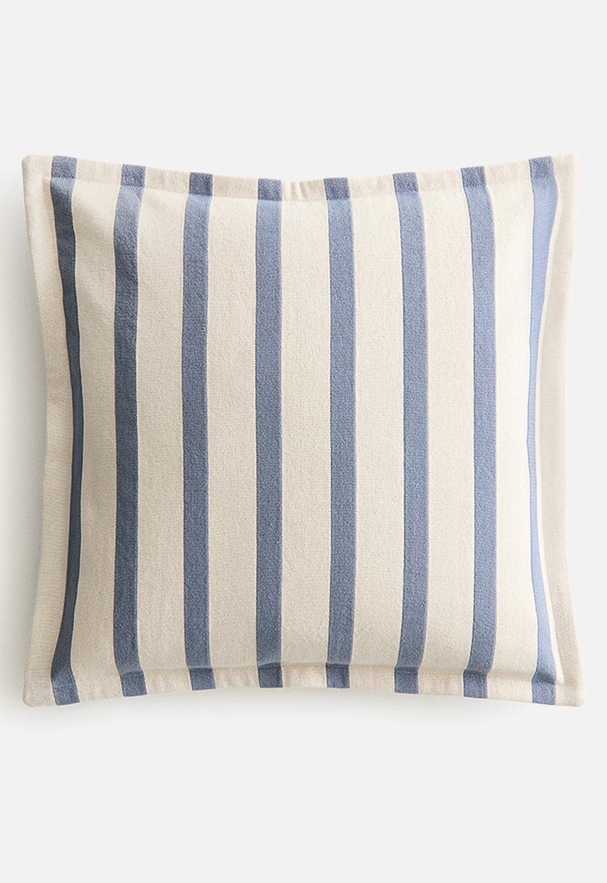 H&M - Patterned canvas cushion cover - dusty blue/striped