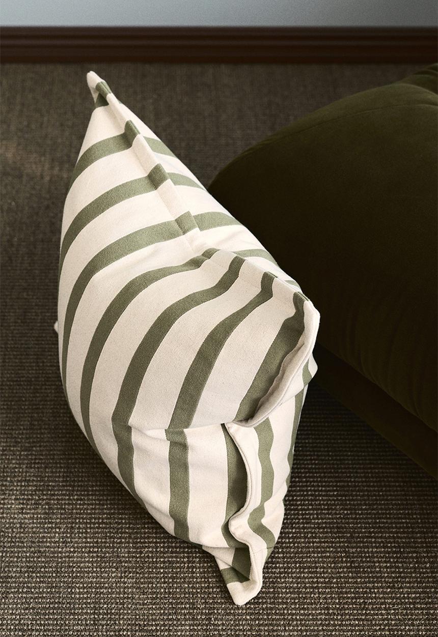 H&M - Patterned canvas cushion cover - green/striped
