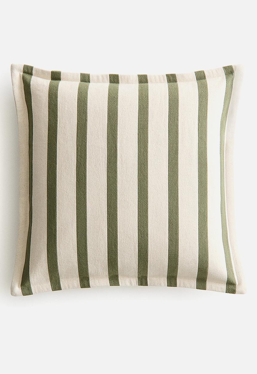 H&M - Patterned canvas cushion cover - green/striped