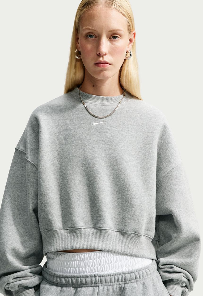 Nike - W Nk Stdo Flc Mw Os Crop Crew - Dk Grey Heather/Sail