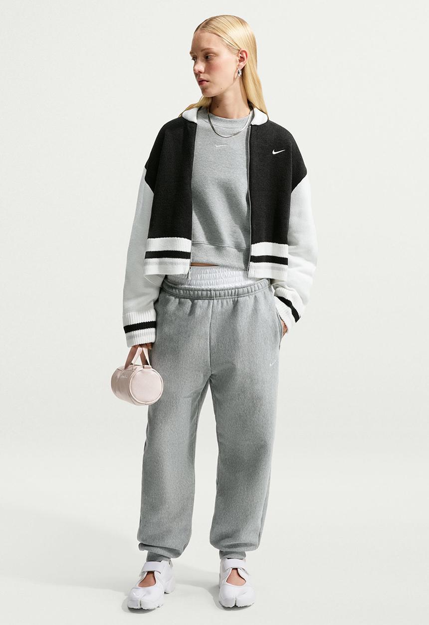 Nike - W Nk Stdo Flc Mw Os Crop Crew - Dk Grey Heather/Sail