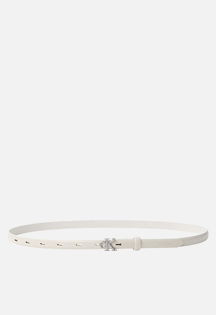 Calvin Klein - Round ck buckle 15mm belt smooth - white alyssum / antique nickel