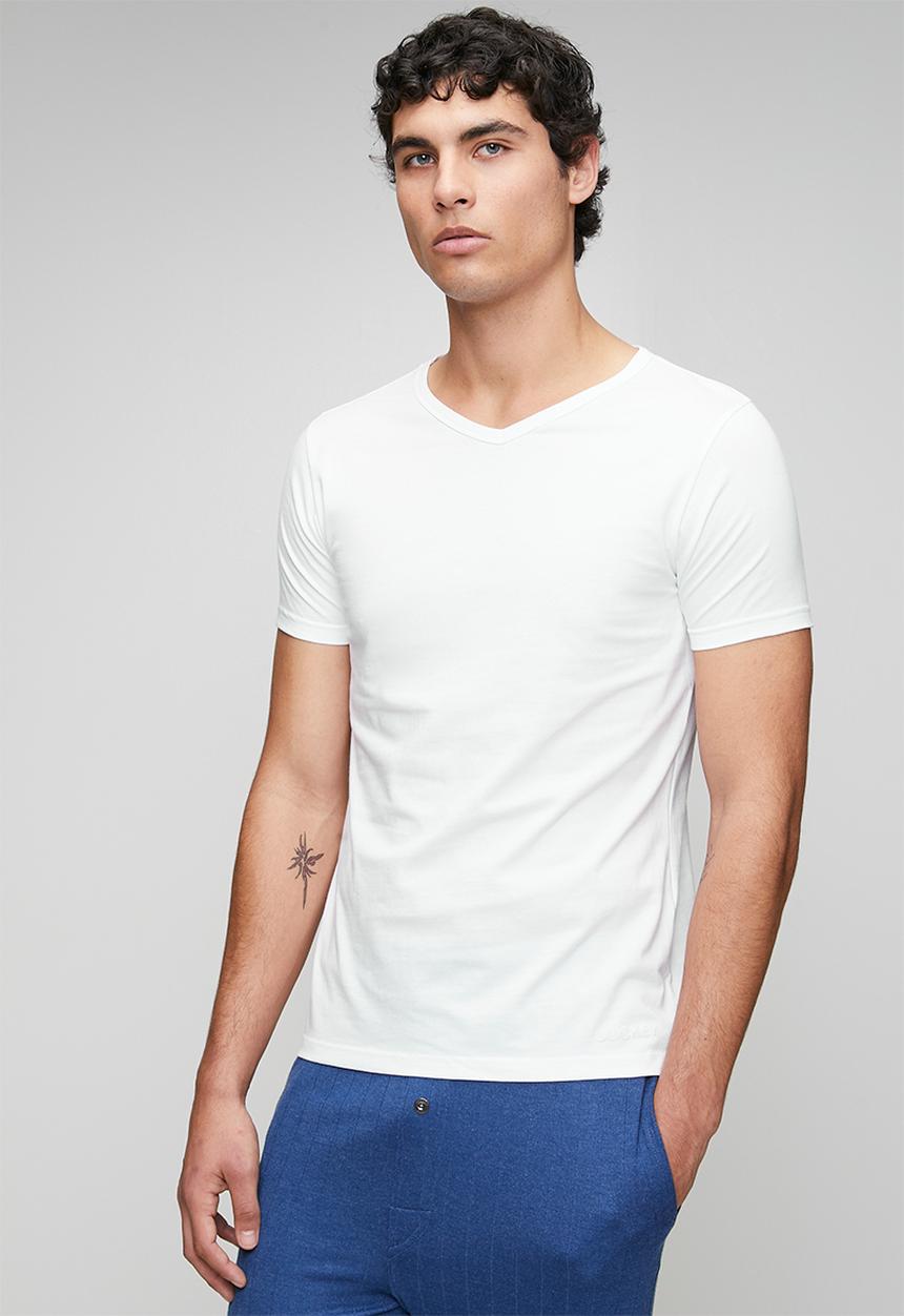 Jockey - 1Pk Jockey Mens Plain Classic Cotton Stretch S/Slve V Neck Undershirt With Vinyl Branding - White