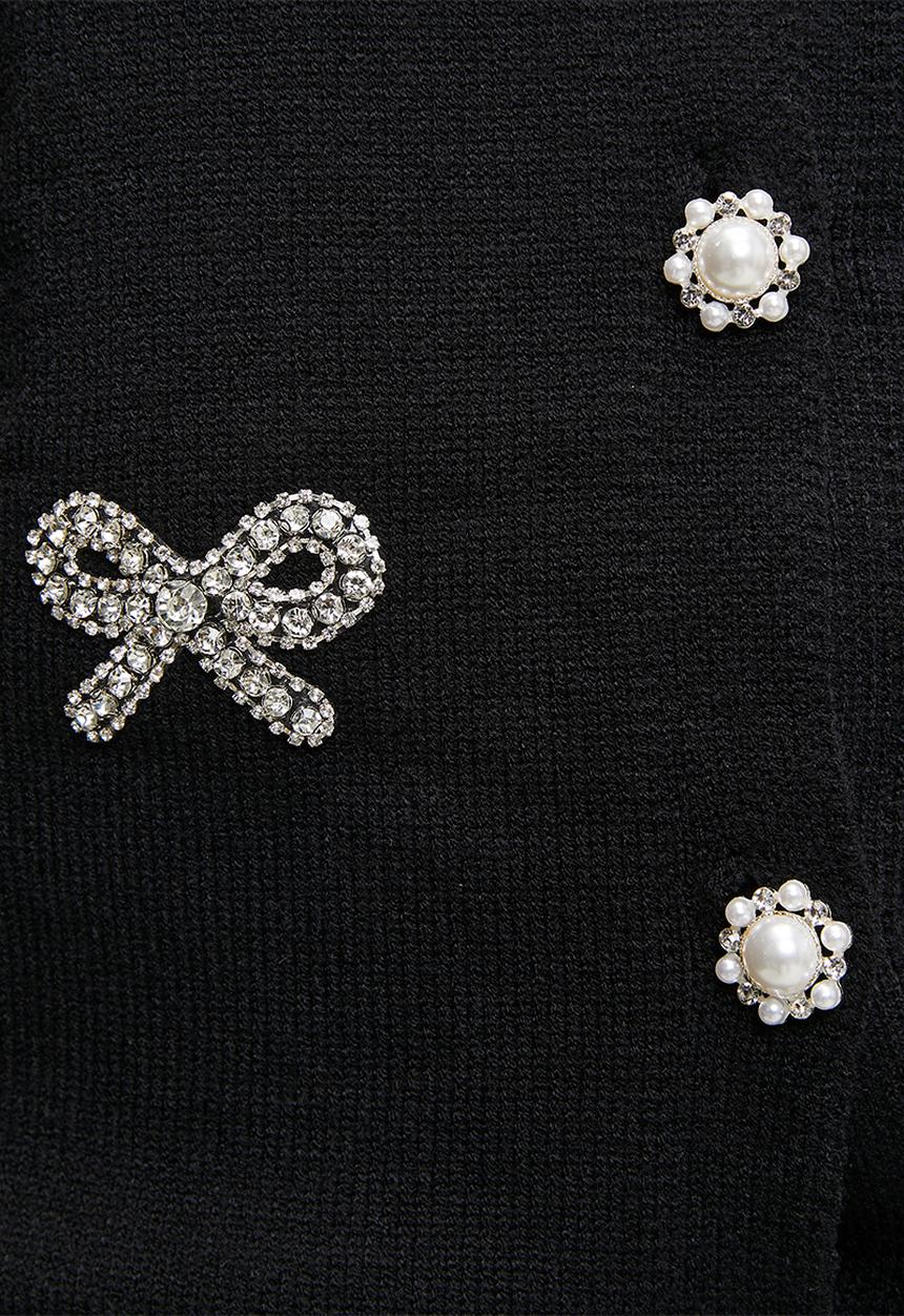 Me&B - Plus Heavyweight Cardigan in 3D Bows - Black