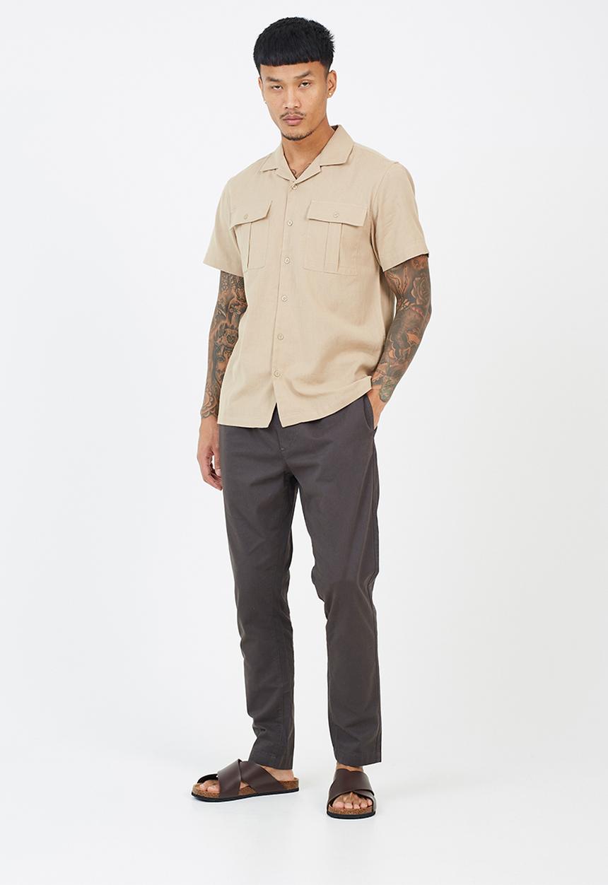 Brave Soul - Drawcord Elasticated Waist Pants - Charcoal