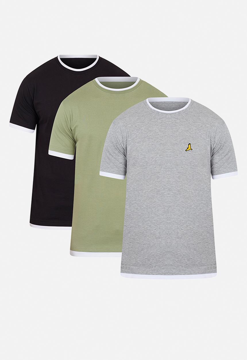 Brave Soul - 3Pk Kobeb T-shirts - Washed Mint / Black / Grey