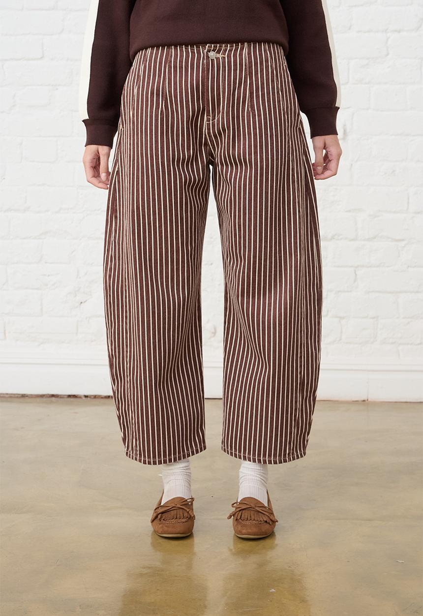 Me&B - Contour Waist Barrel Leg Jeans - Choc Stripe