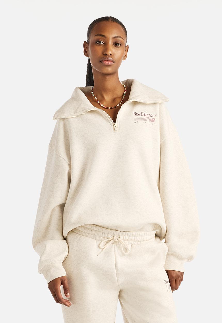 New Balance  - New Balance Trackside Brushed Fleece Half Zip - Linen Heather
