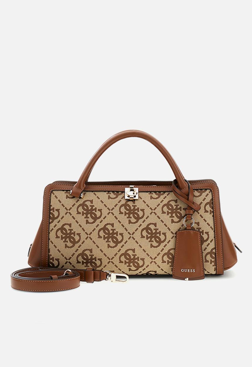 GUESS - Audrey Logo Small Girlfriend Satchel Bag- Latte Logo