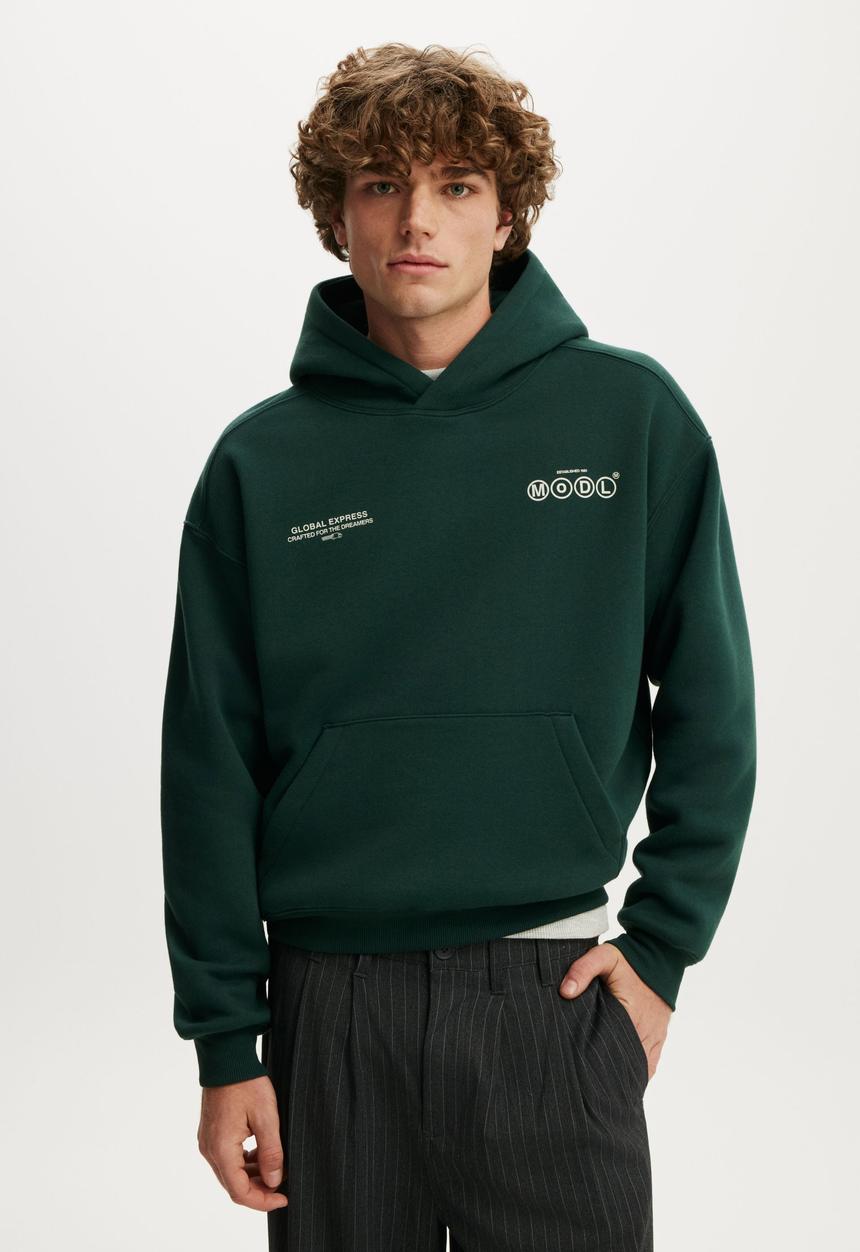 Cotton On - Box Fit Graphic Hoodie - Heritage Green/Modl