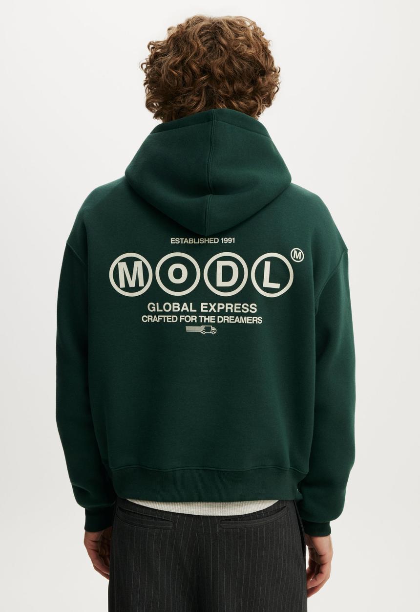 Cotton On - Box Fit Graphic Hoodie - Heritage Green/Modl