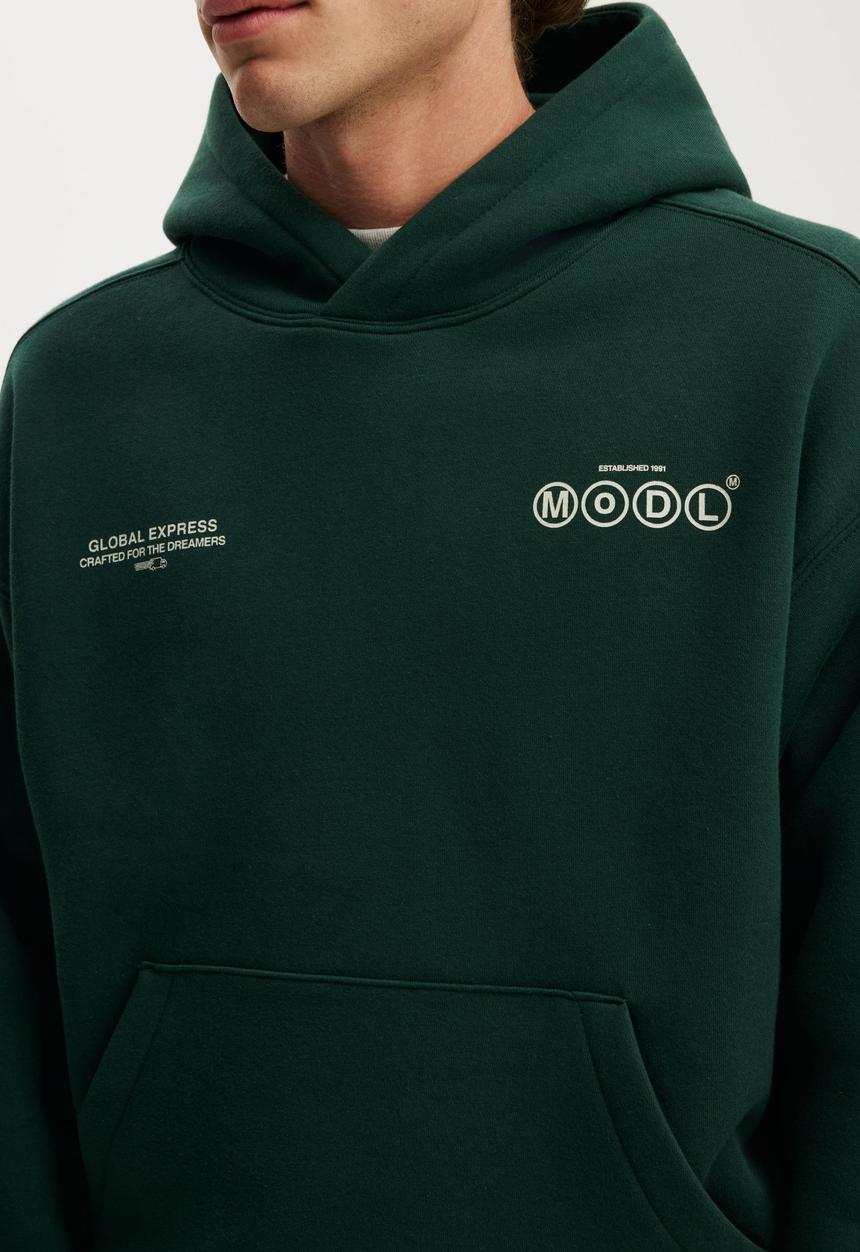 Cotton On - Box Fit Graphic Hoodie - Heritage Green/Modl