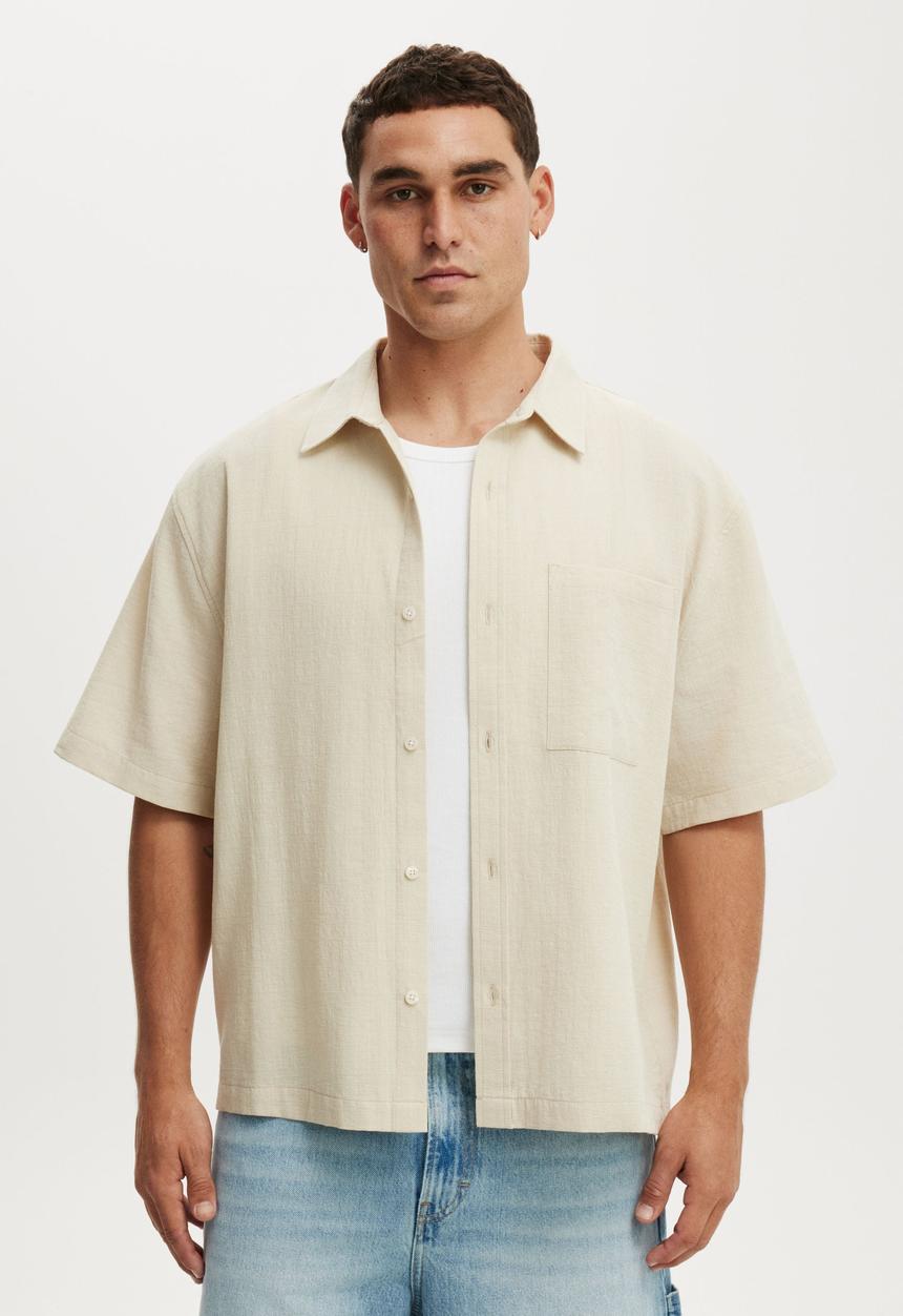 Cotton On - Boxy Fit Short Sleeve Shirt - Stone