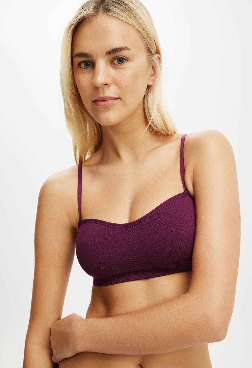 Cotton On - Seamless sweetheart padded bandeau - blackcurrant