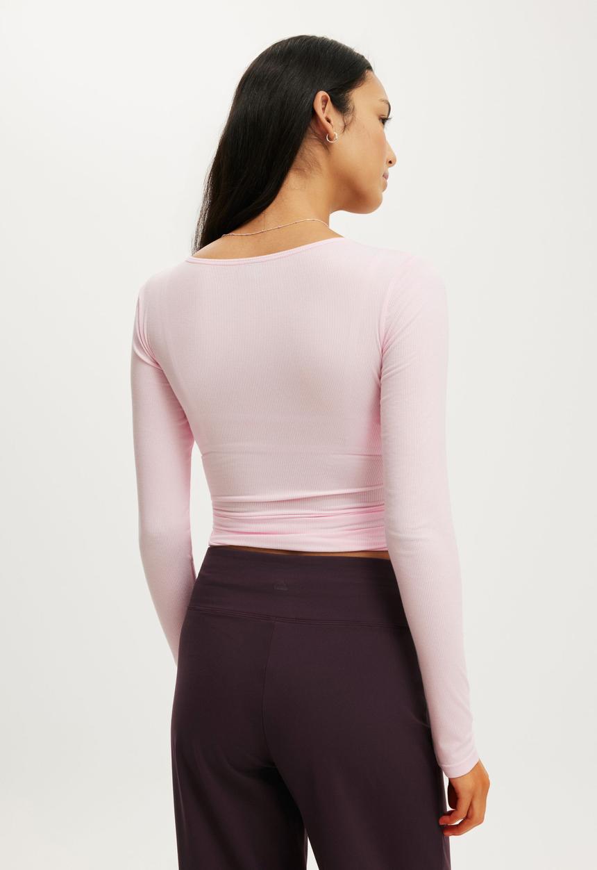 Cotton On - Active Rib Cross Front Long Sleeve - Cherry Dream