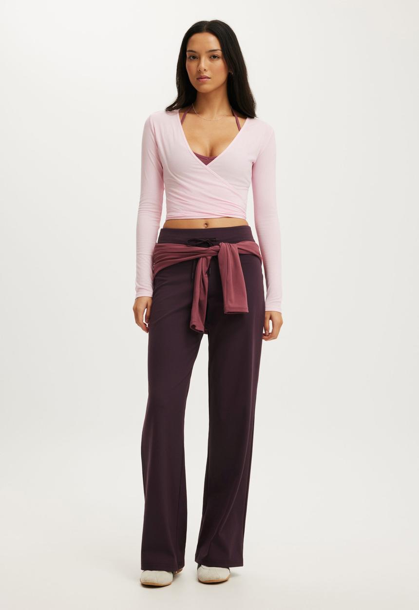 Cotton On - Active Rib Cross Front Long Sleeve - Cherry Dream
