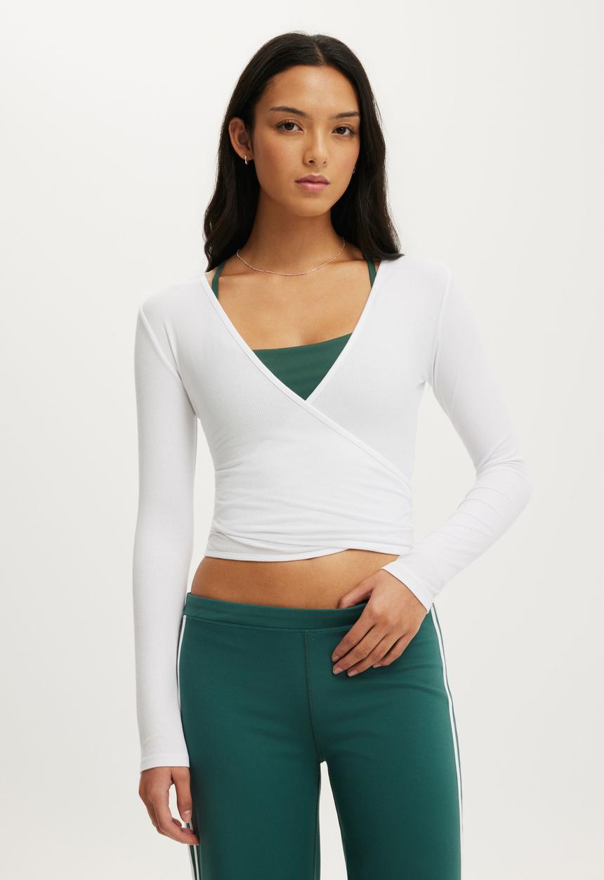 Cotton On - Active Rib Cross Front Long Sleeve - White