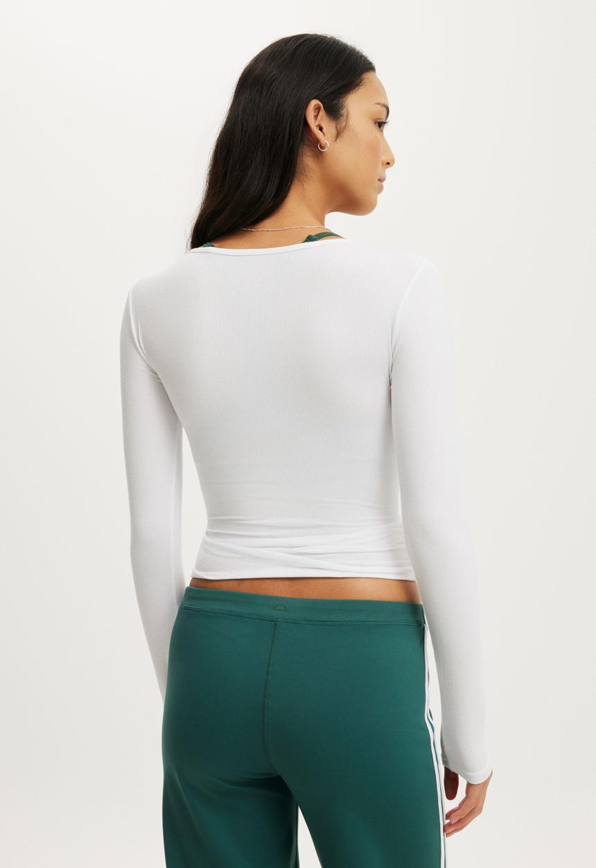 Cotton On - Active Rib Cross Front Long Sleeve - White