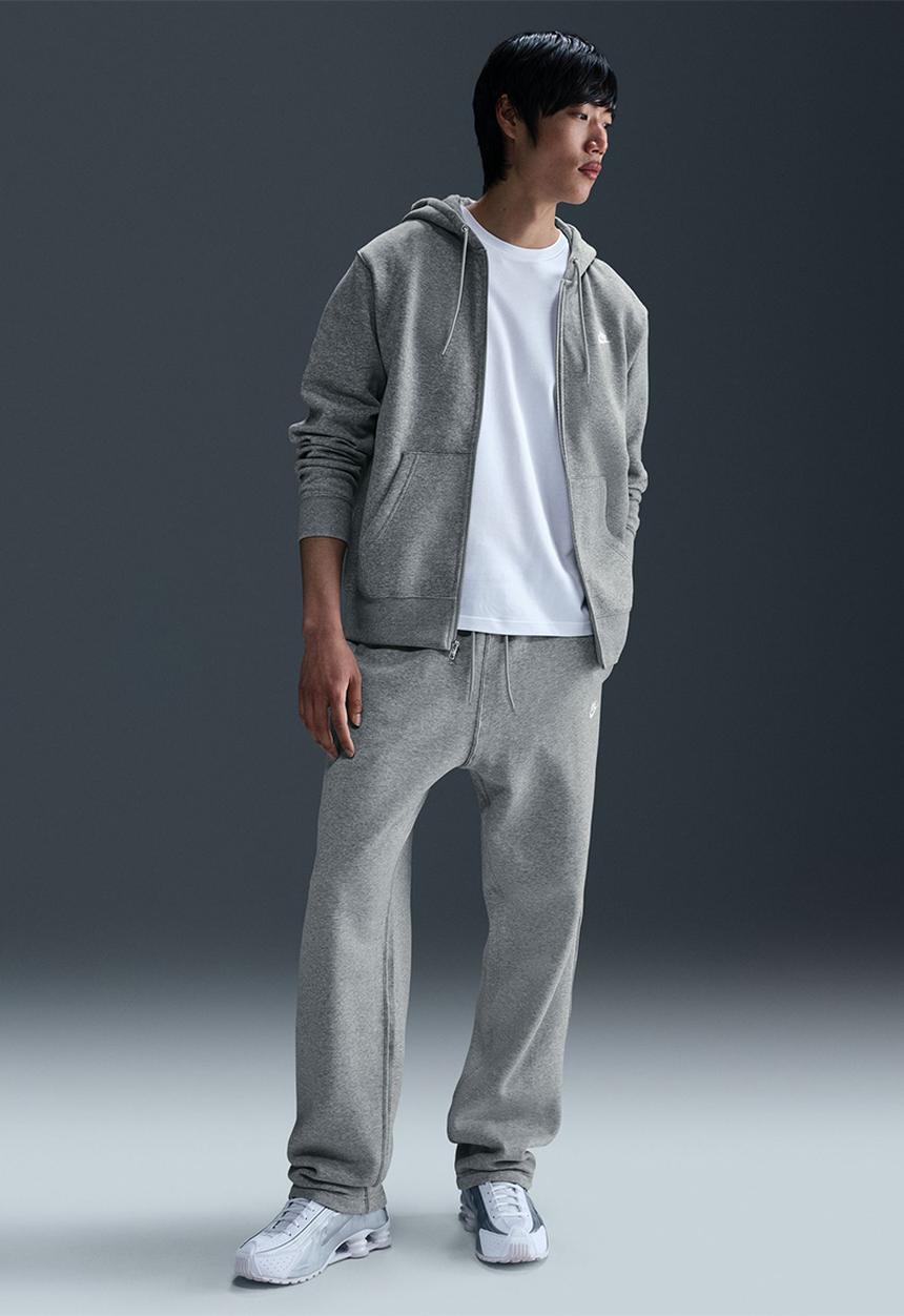 Nike - NSW Club  Open-Hem Fleece Pants  - Dk Grey Heather/Wht