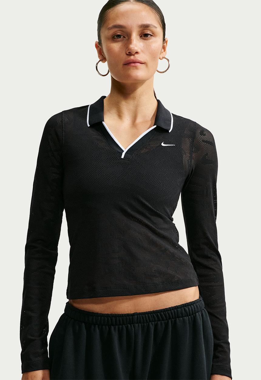 Nike - W Nk Chll Knt Ls Stch Lace Top - Black/Black/White/White