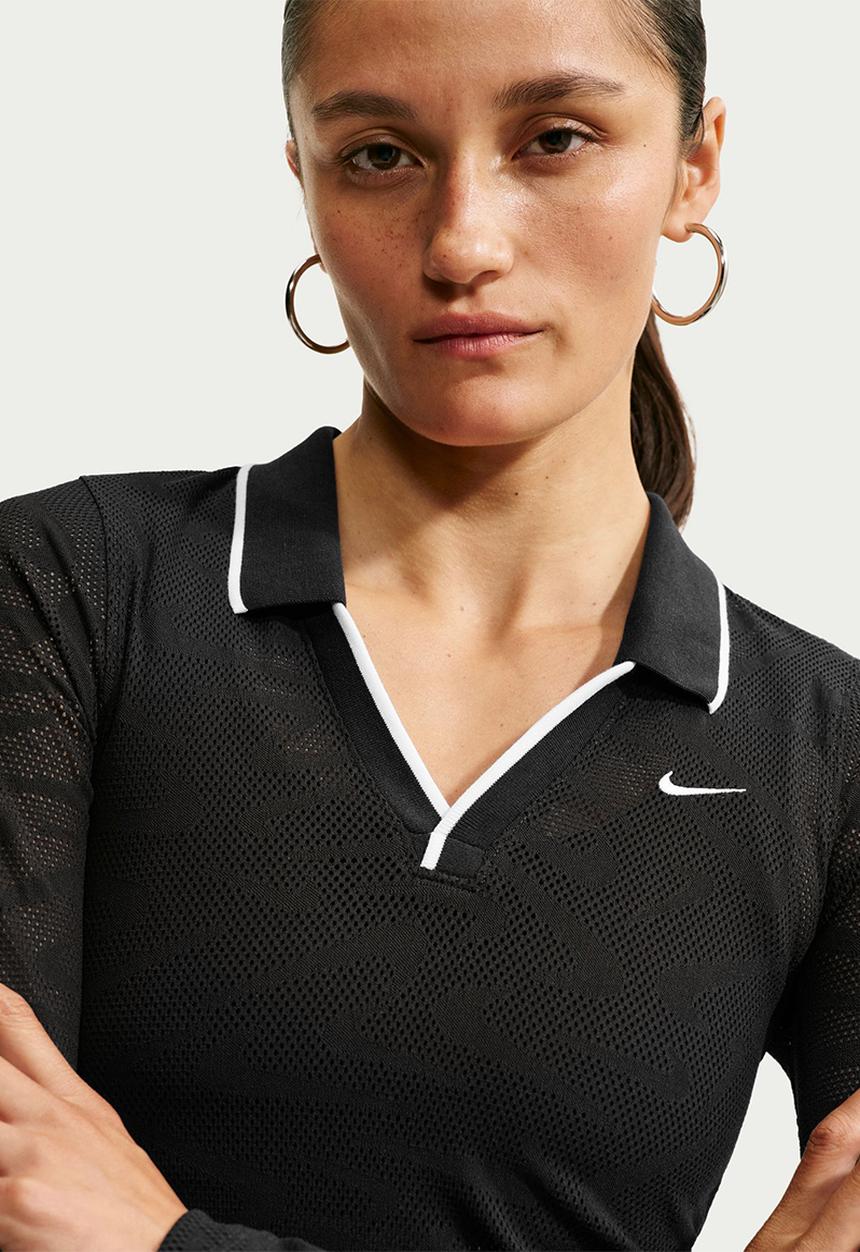 Nike - W Nk Chll Knt Ls Stch Lace Top - Black/Black/White/White
