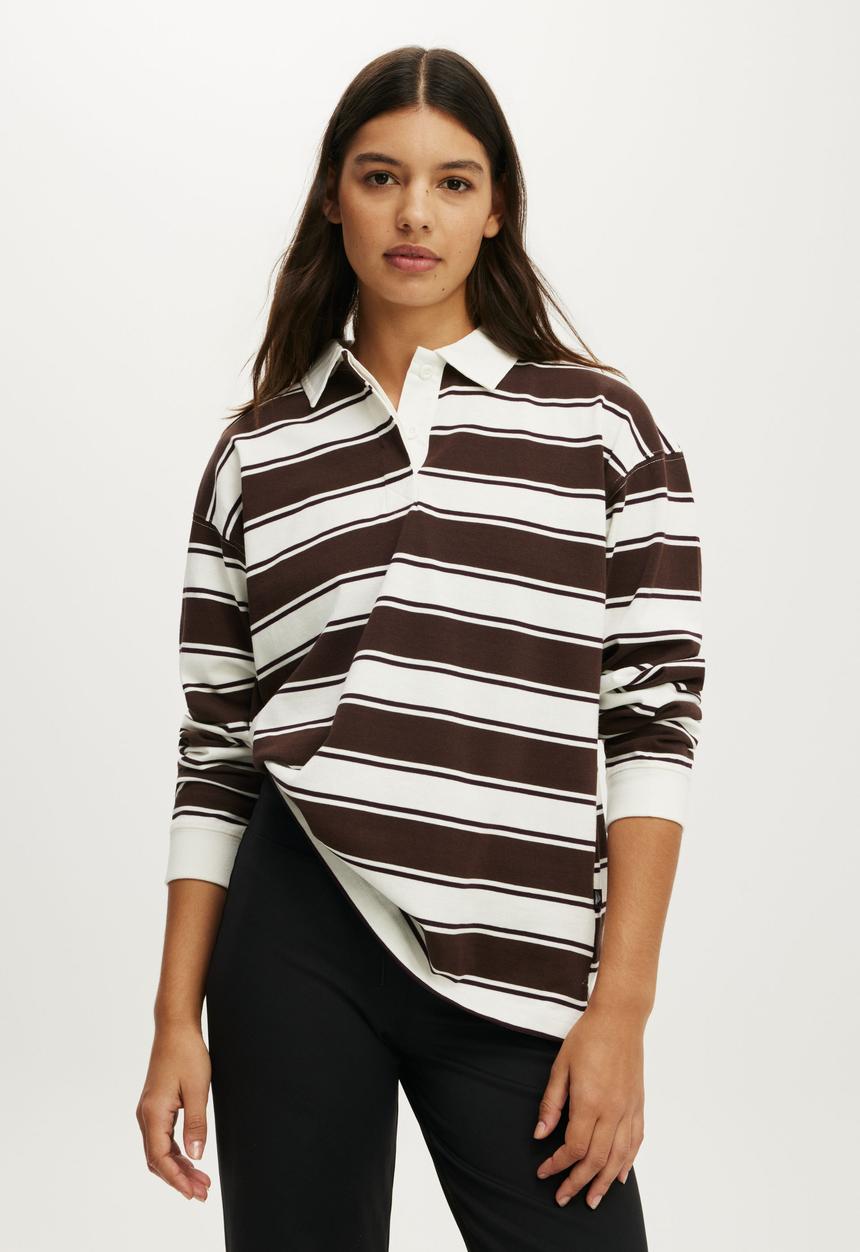 Cotton On - Active Rugby Jersey - Coconut Milk Ruby Stripe