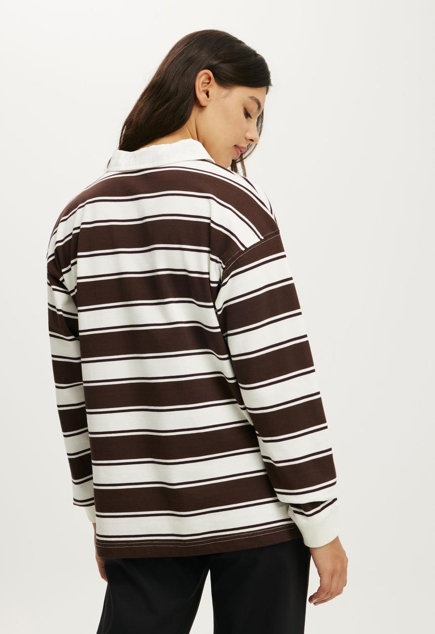 Cotton On - Active Rugby Jersey - Coconut Milk Ruby Stripe