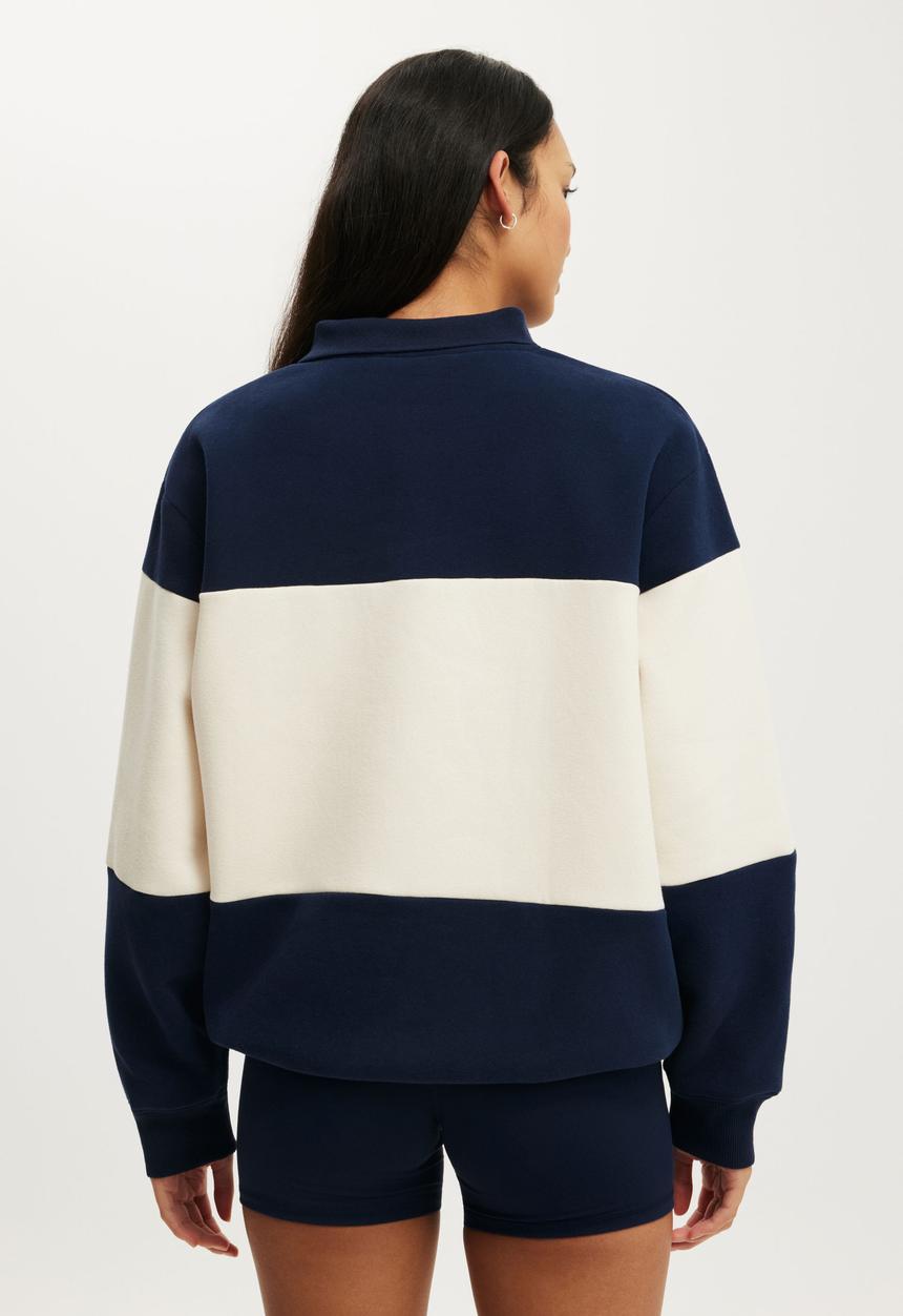 Cotton On - Plush Graphic Rugby Sweatshirt - Prep Sport Navy/Bwc