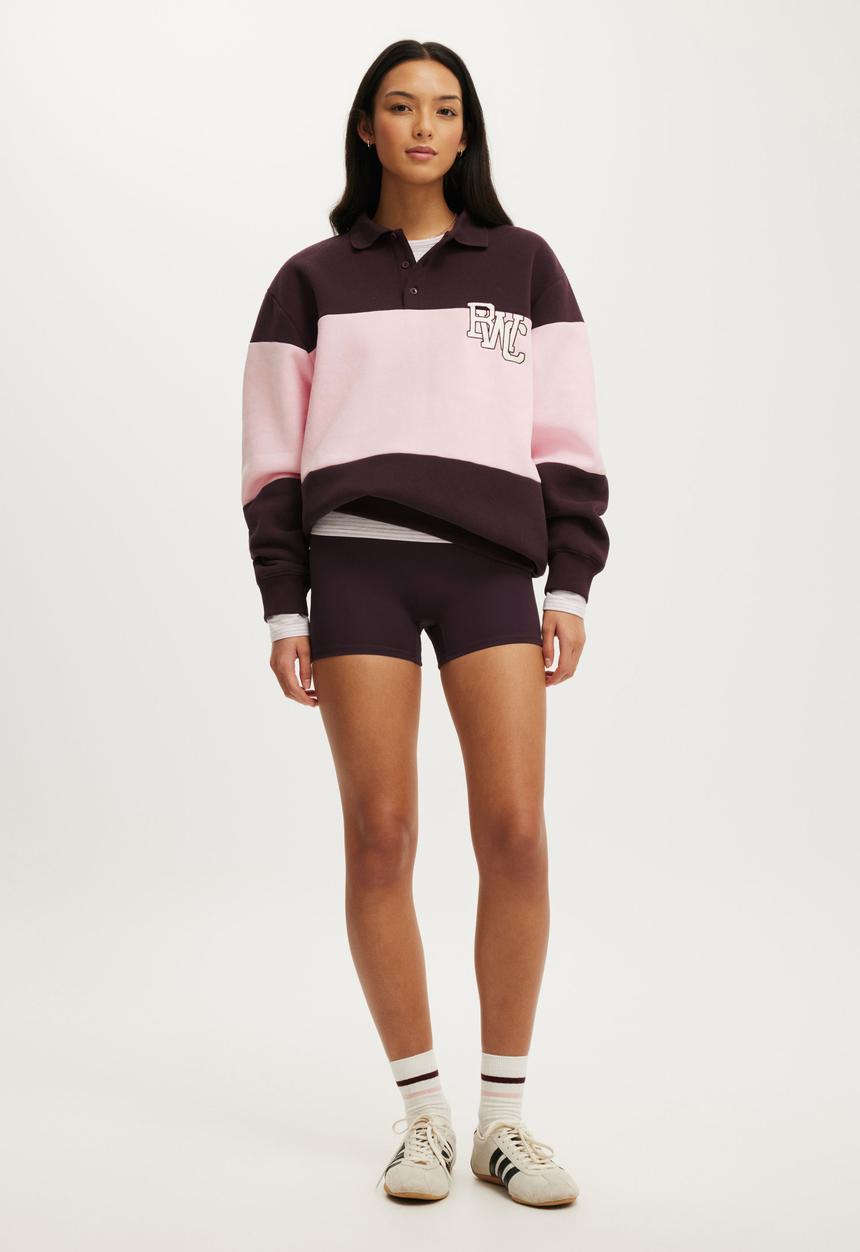 Cotton On - Plush Graphic Rugby Sweatshirt - Italian Plum/Bwc