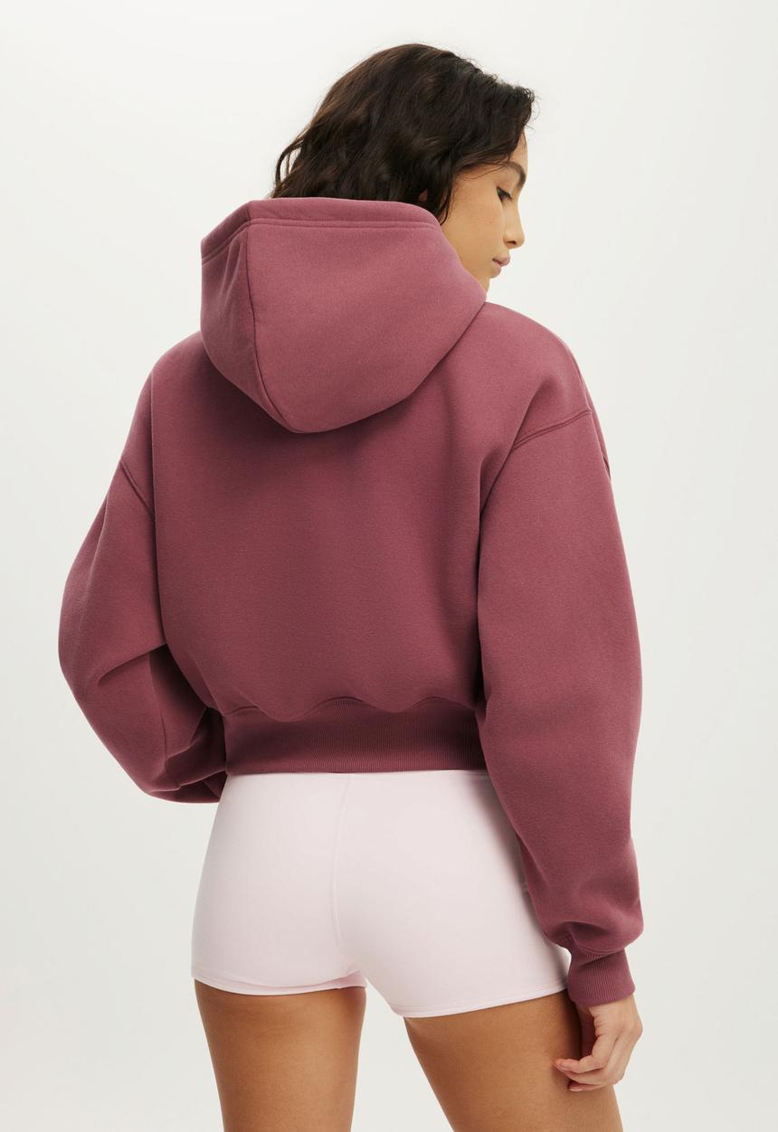 Cotton On - Plush Cropped Bubble Hoodie - Dusty Rose