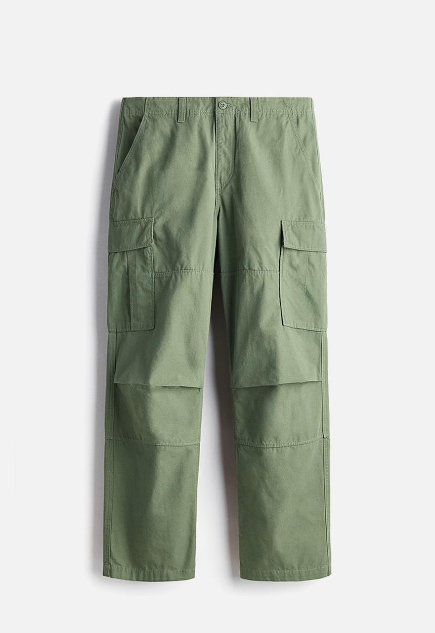 H&M - Relaxed fit cotton cargo trousers - khaki green