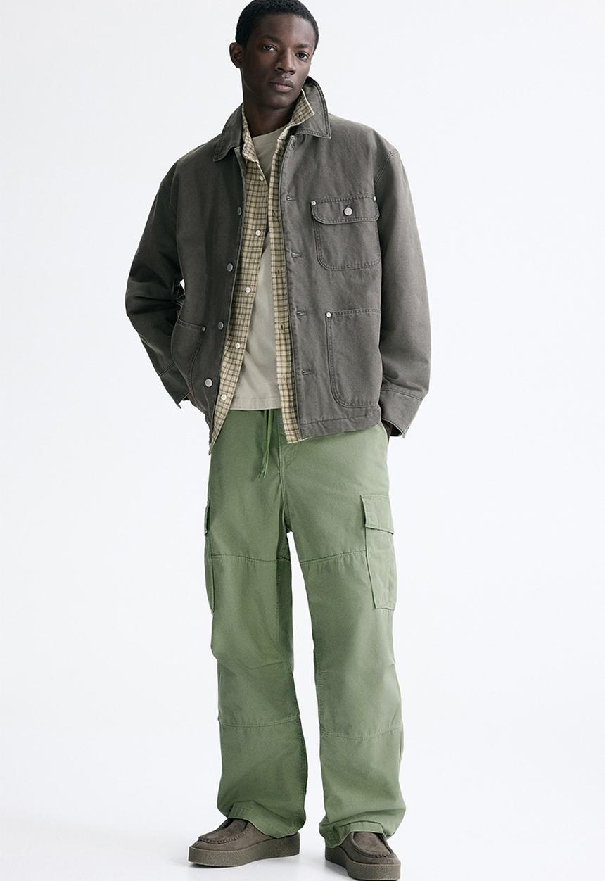 H&M - Relaxed fit cotton cargo trousers - khaki green
