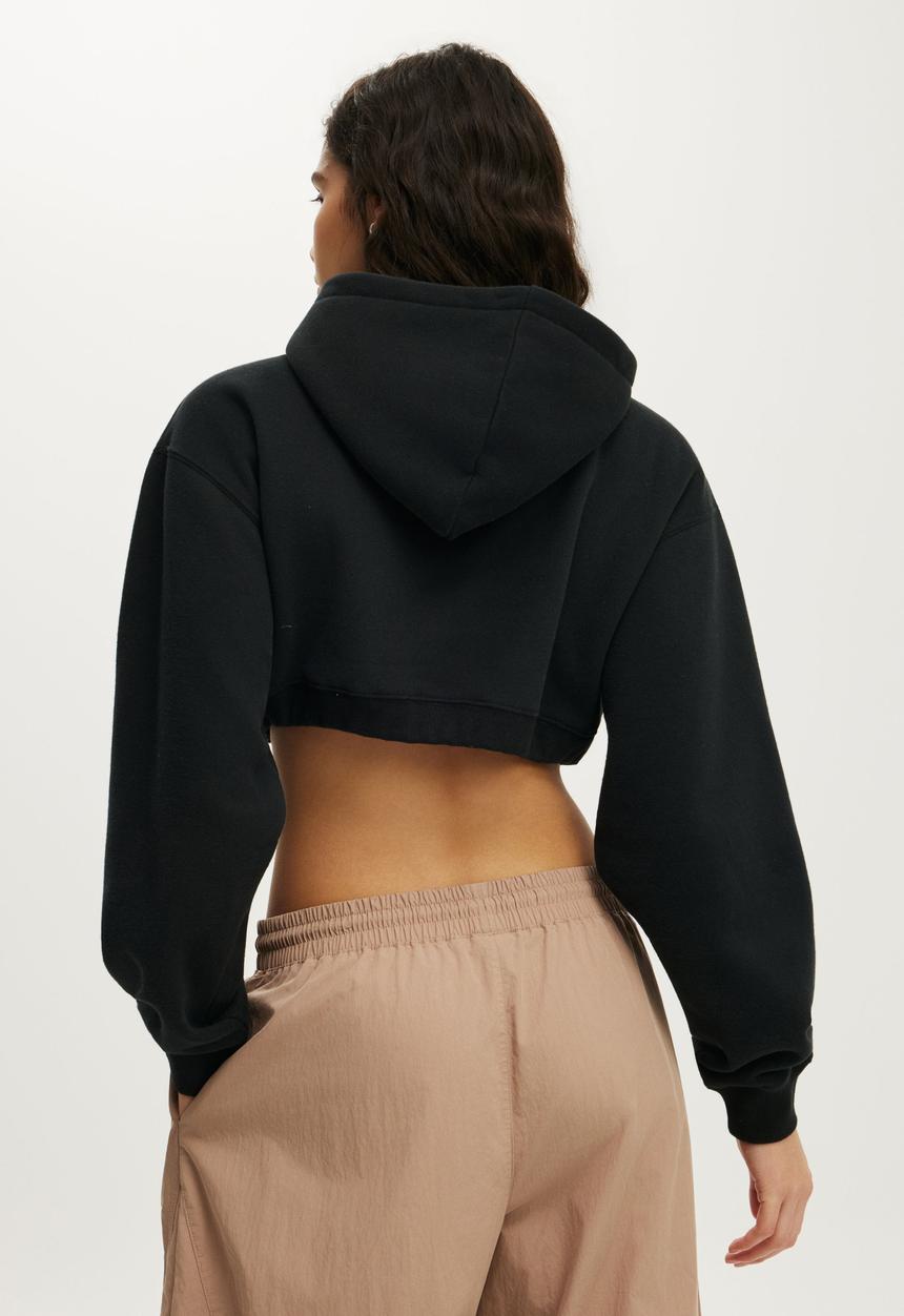 Cotton On - Plush Micro Cropped Zip Through - Black