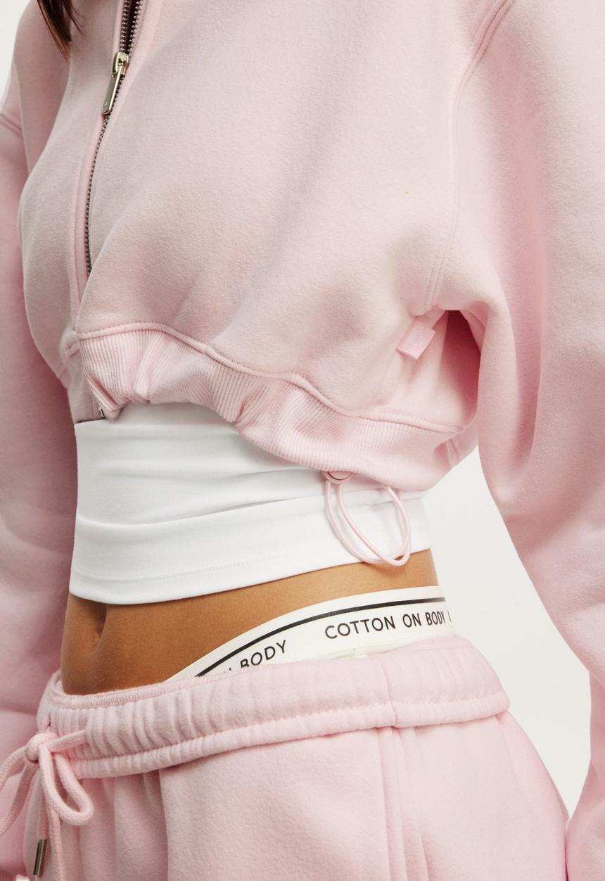 Cotton On - Plush Micro Cropped Zip Through - Cherry Dream