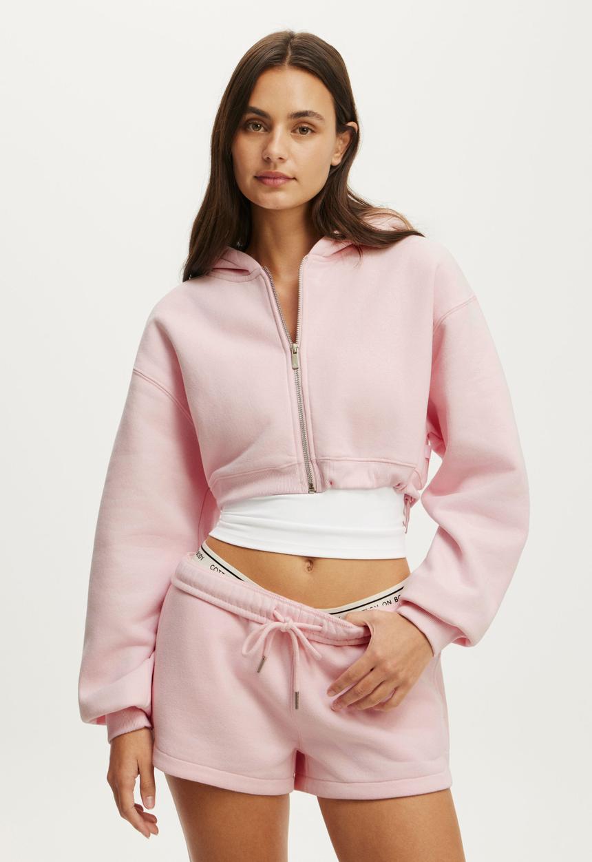 Cotton On - Plush Micro Cropped Zip Through - Cherry Dream