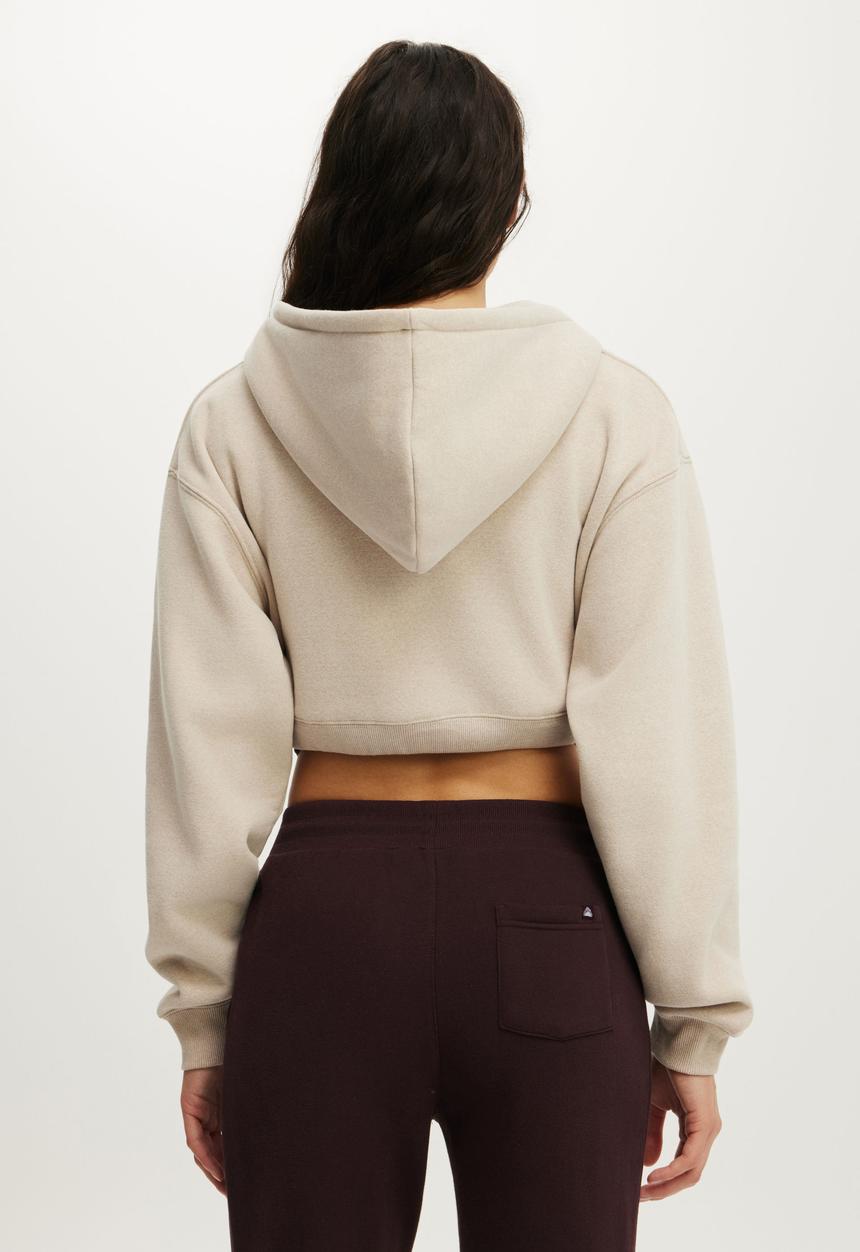Cotton On - Plush Micro Cropped Zip Through - Sesame Marle