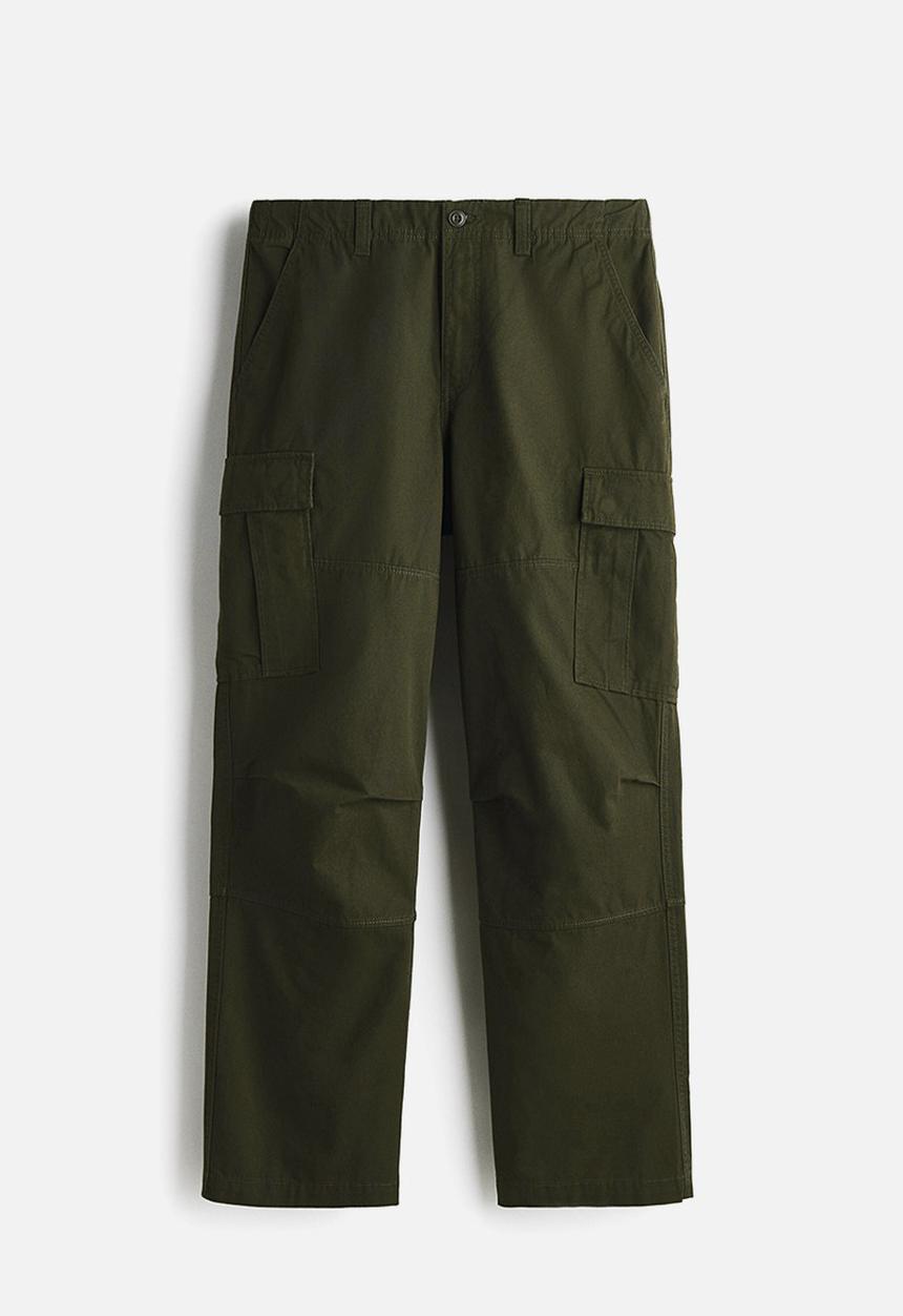 H&M - Relaxed fit cotton cargo trousers - dark khaki green