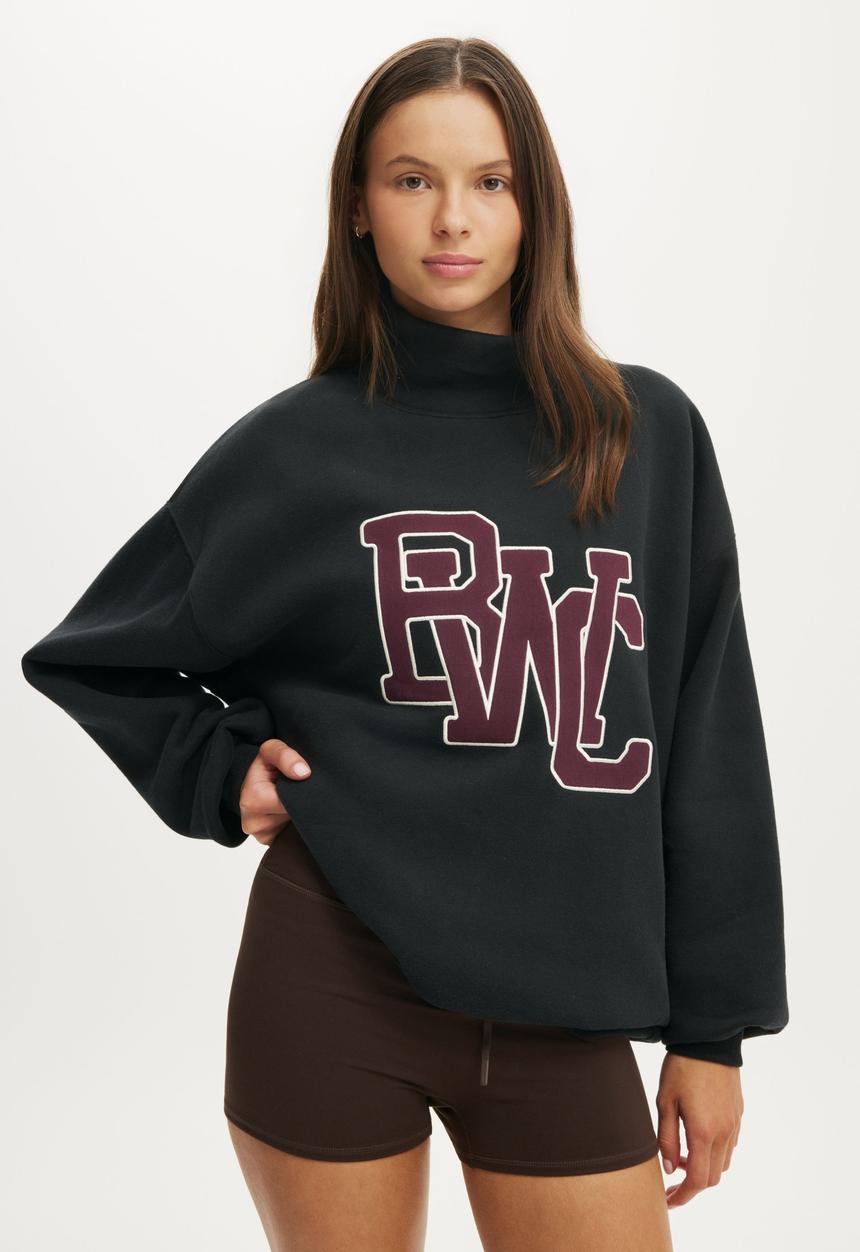 Cotton On - Plush Funnel Neck Sweatshirt - Black/Bwc