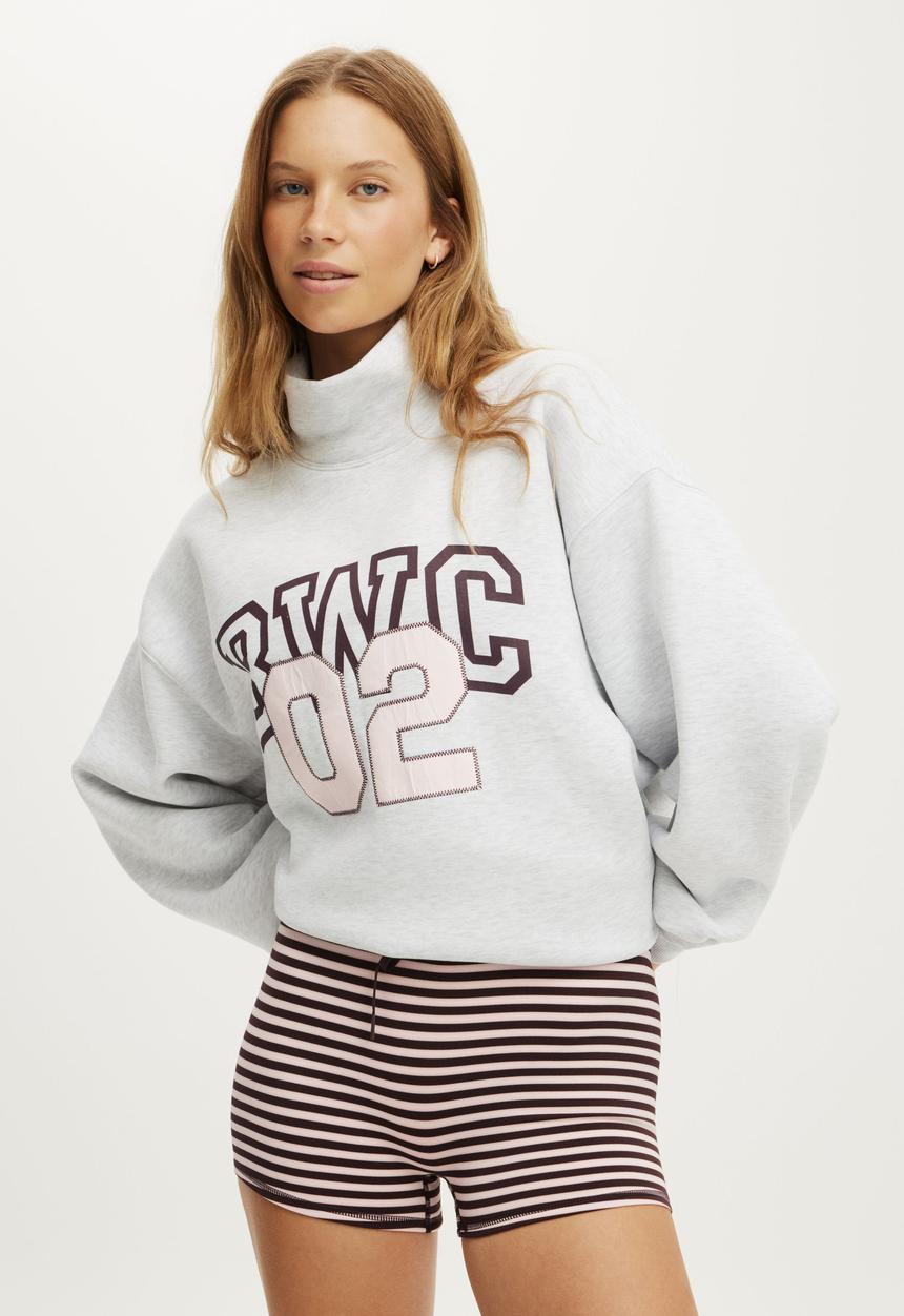 Cotton On - Plush Funnel Neck Sweatshirt - Cloudy Grey Marle/Bwc