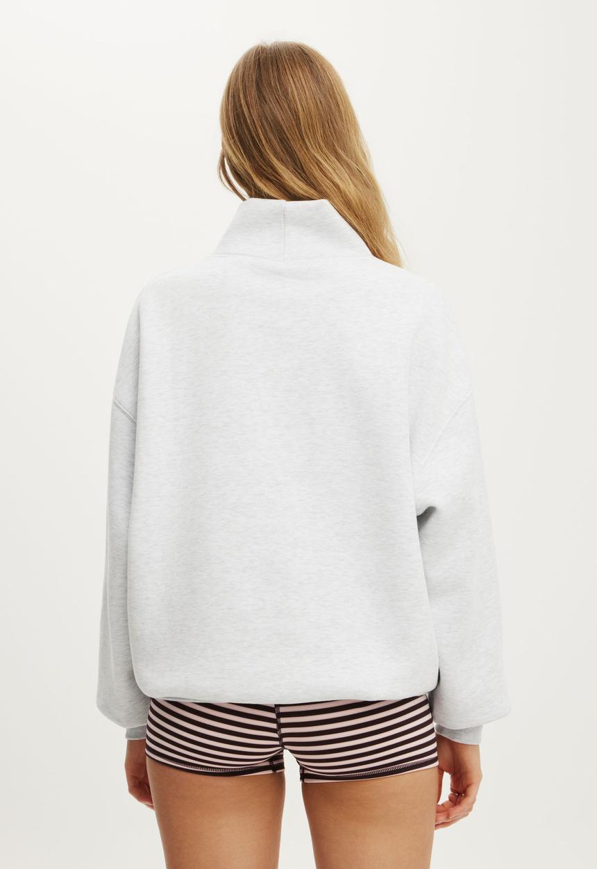 Cotton On - Plush Funnel Neck Sweatshirt - Cloudy Grey Marle/Bwc