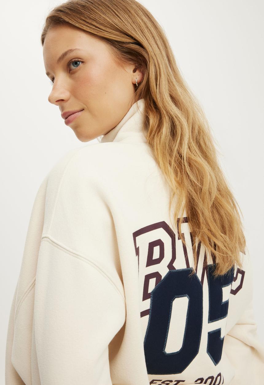 Cotton On - Plush Funnel Neck Sweatshirt - Coconut Milk/Bwc
