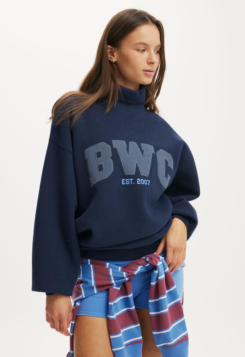 Cotton On - Plush Funnel Neck Sweatshirt - Prep Sport Navy/Bwc