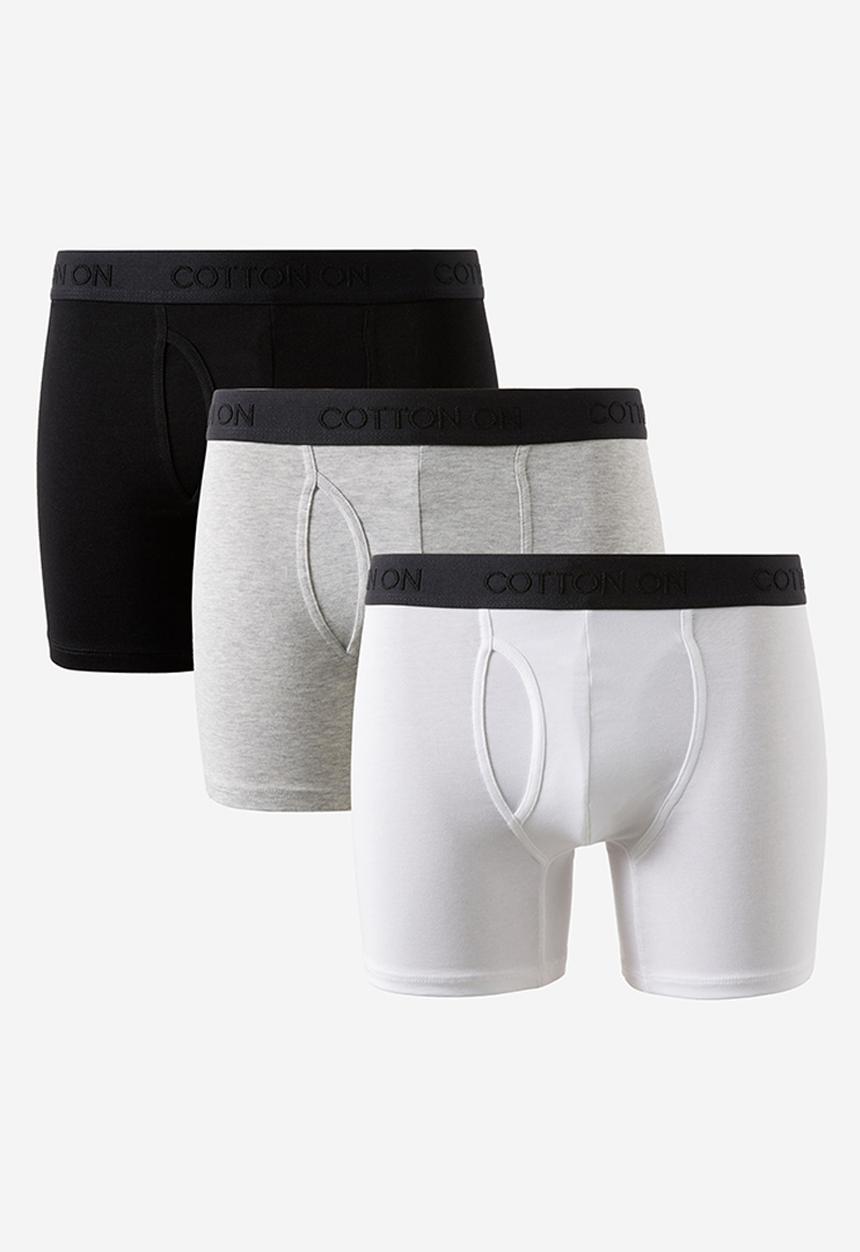 Cotton On - 3 Pack Mens Organic Cotton Boxer Brief - Black/Light Grey Marle/White