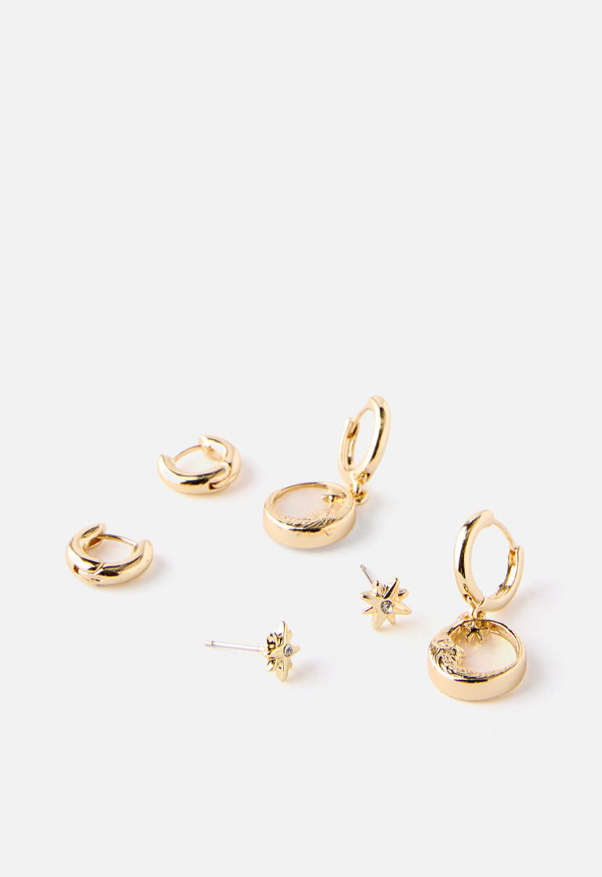 Rubi - 3Pk Mid Earring - Up Gold Pearlescent Moon