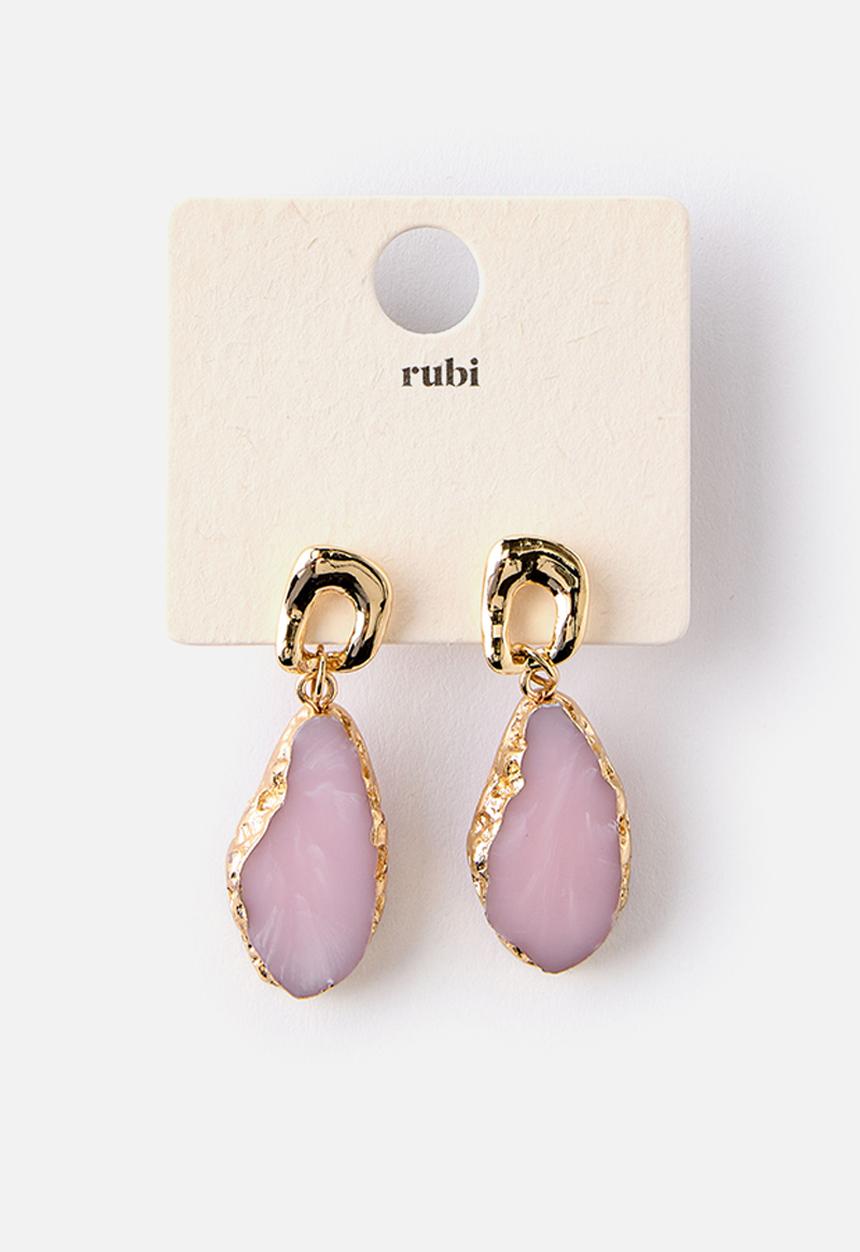 Rubi - Mid Charm Earring - Up Gold Pink Stone Drop
