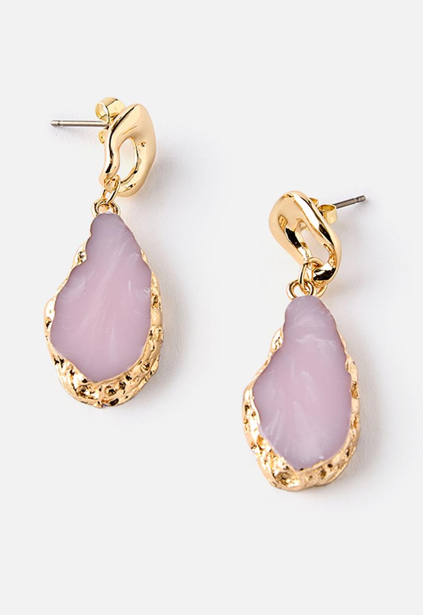 Rubi - Mid Charm Earring - Up Gold Pink Stone Drop