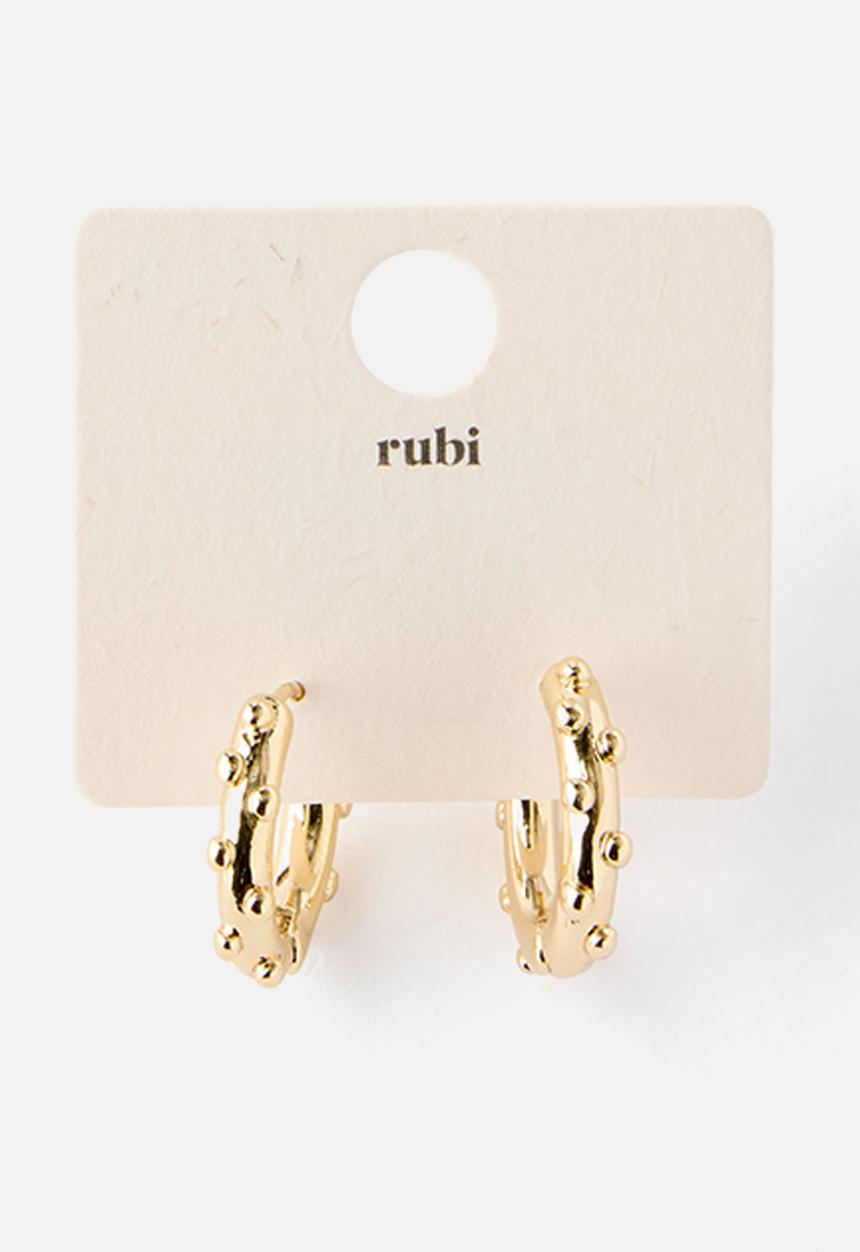 Rubi - Mid Hoop Earring - Up Gold Mutli Ball Dot