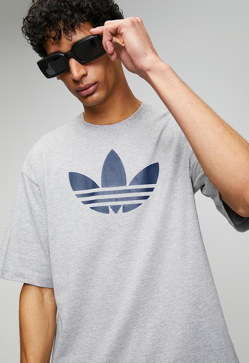 adidas Originals - Trefoil    Tee  - Grey Heather/Indigo Blue