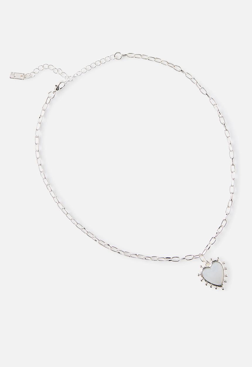 Rubi - Pendant Necklace - Up Silver Dotted Heart Stone
