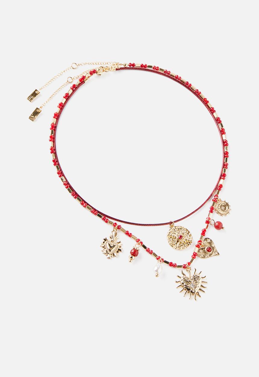 Rubi - 2Pk Pendant Necklace - Up Mix Charm And Bead Burgundy